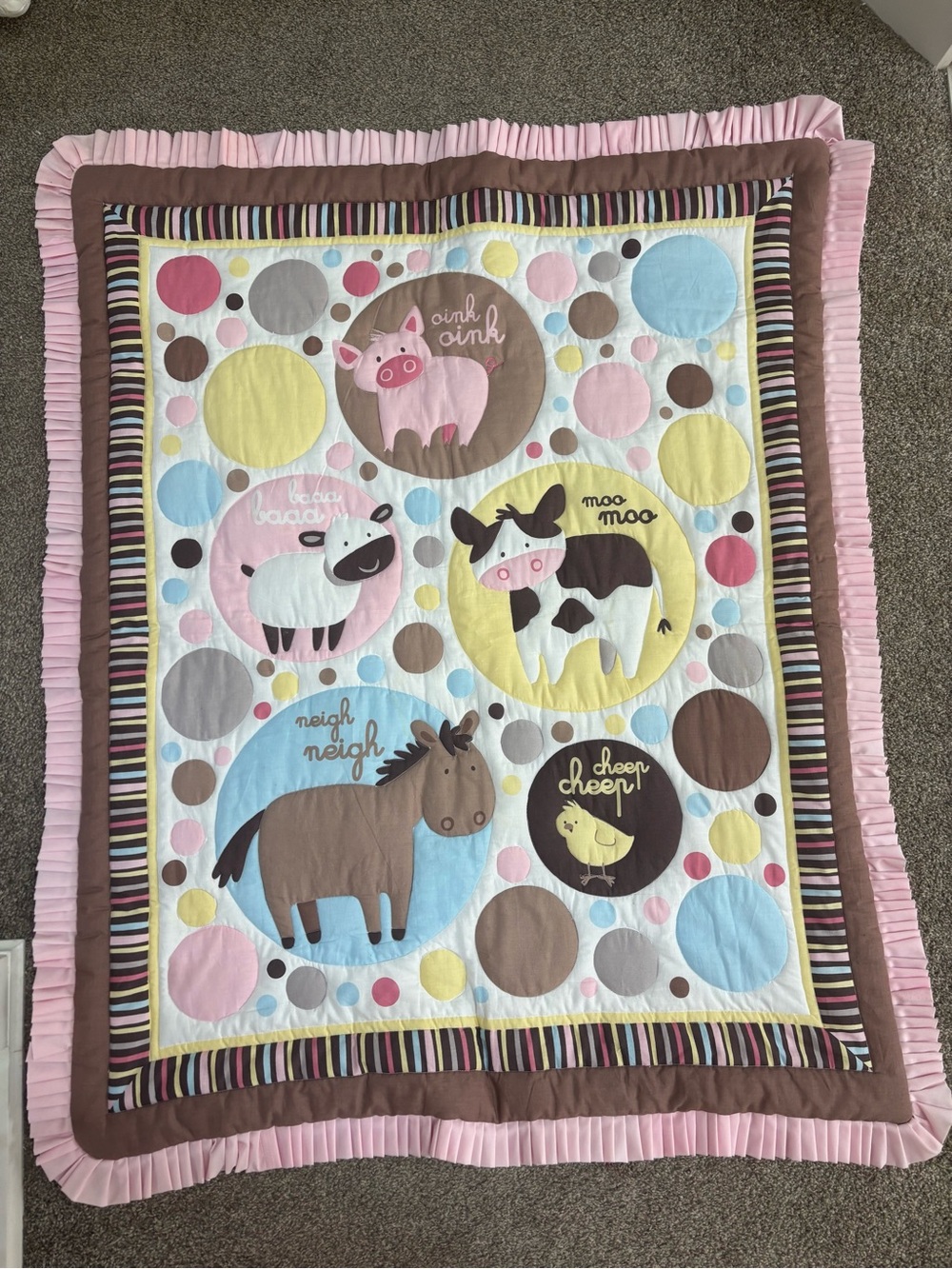Farm Friends Pink & Pastel Animal Baby Quilt
